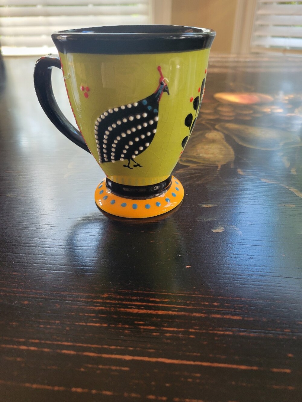 Hand-Painted Guineafowl Pedestal Mug in Lime & Black, Made In Capetown